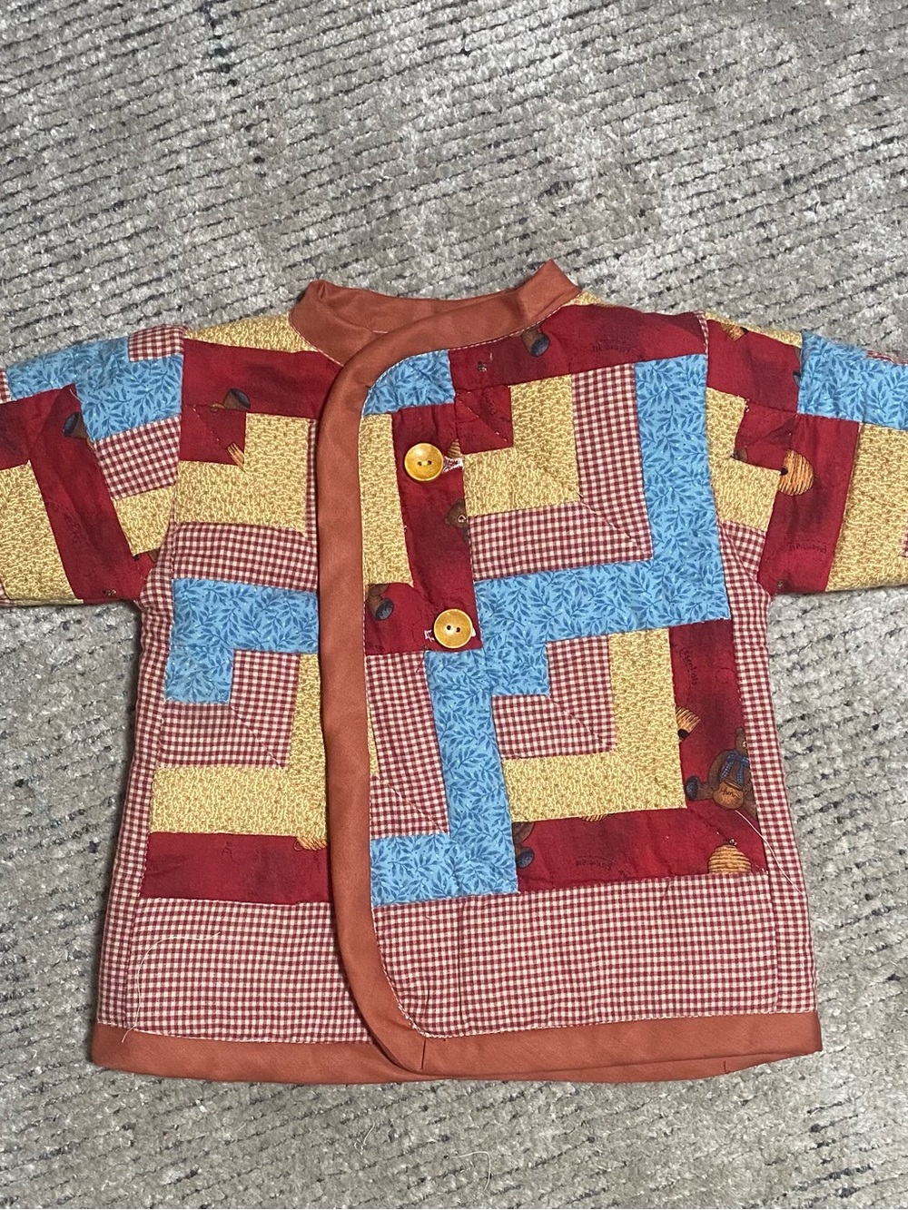 Handmade Quilted Kids jacket - Red, Blue & Yellow